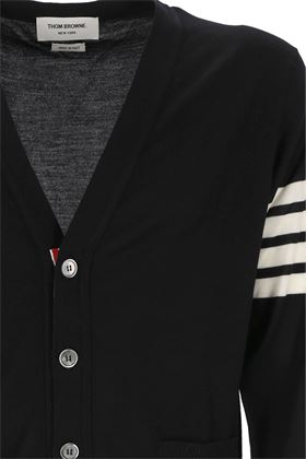 Navy blue merino classic V-neck cardigan THOM BROWNE | MKC002AY1014415